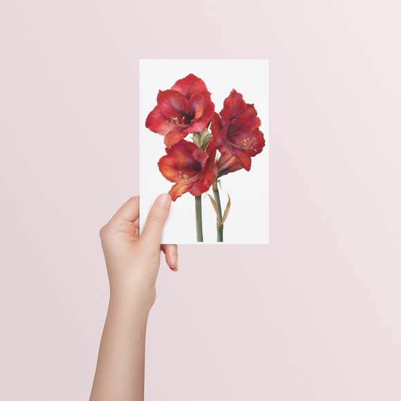 Watercolor Red Amaryllis Flower Bouquet Wall Art Print Poster, Unframed - Picture 5 of 5